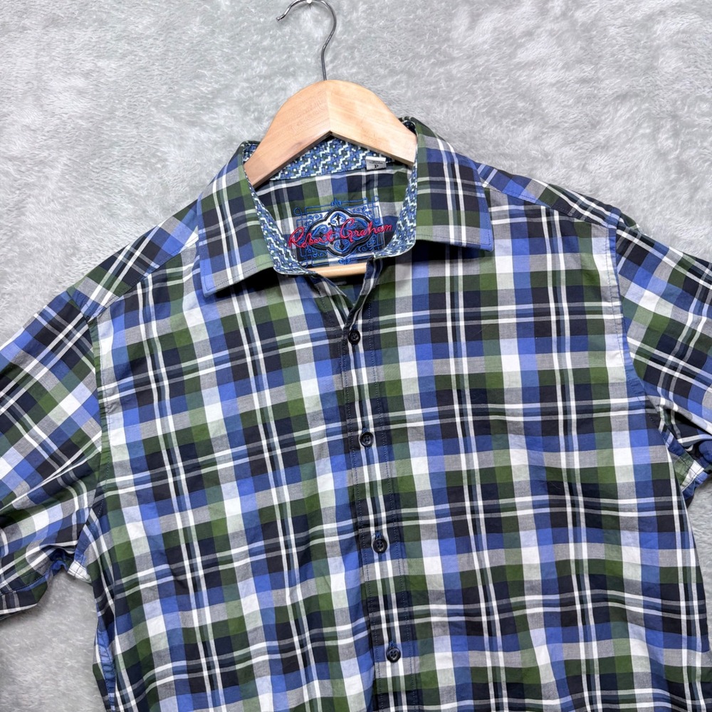 Robert‎ Graham Button Down Shirt Mens S Blue Green Plaid Classic Fit Cotton